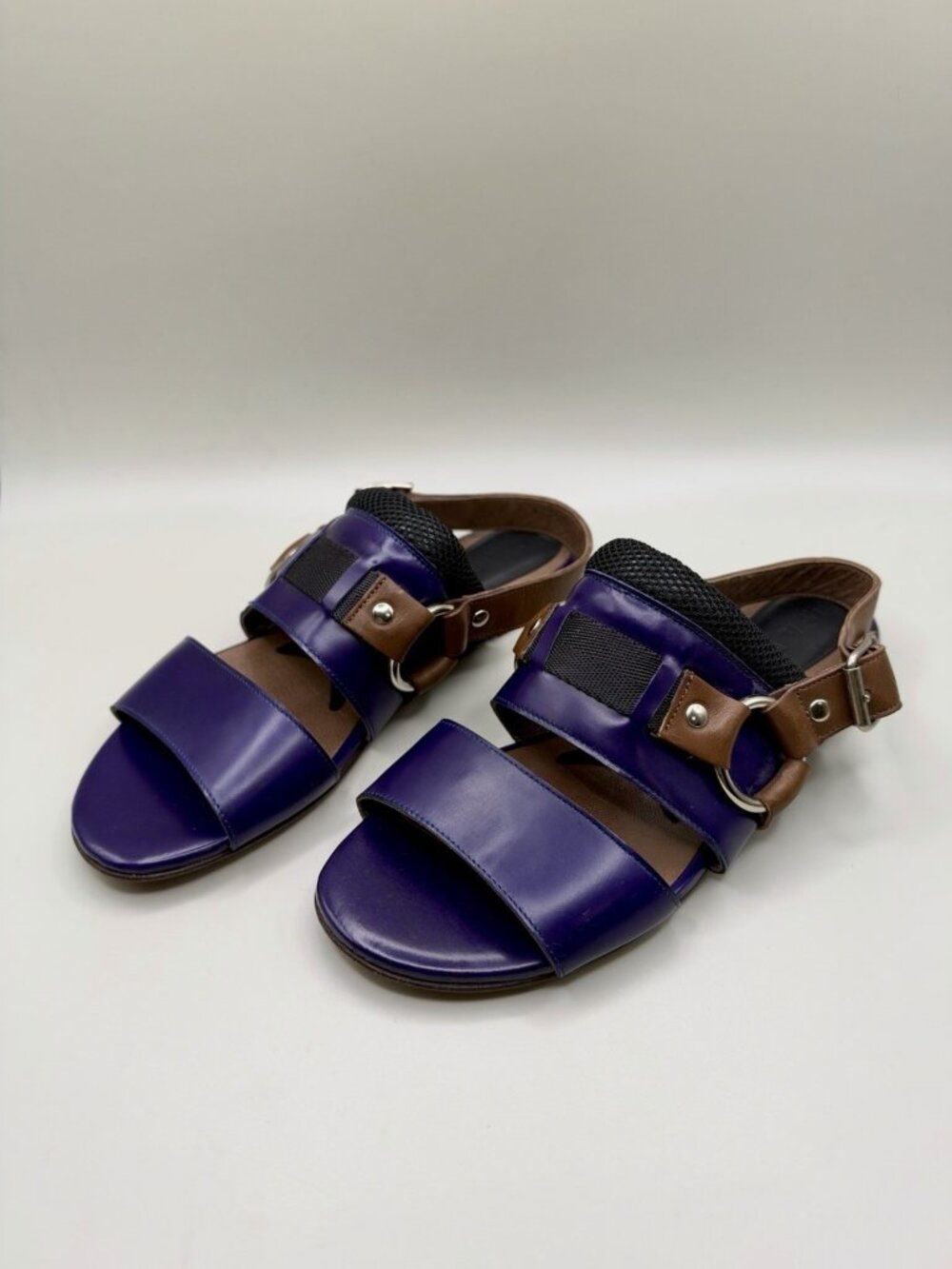 Marni Purple Leather Flat Sandals Slingback Flats Made in Italy EU 37.5 US 7